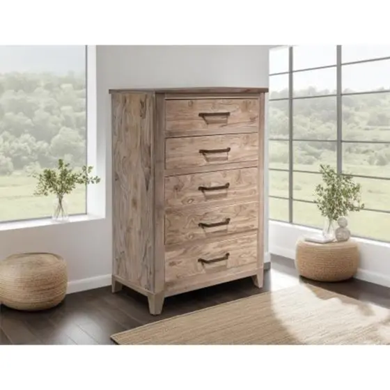 WHITE TEAK 5 DRAWER CHEST