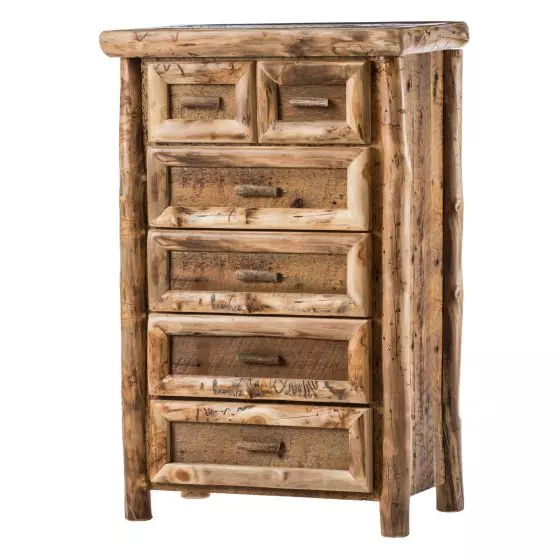 YOSEMITE ASPEN & BARN WOOD 6 DRAWER LOG BACHELOR CHEST