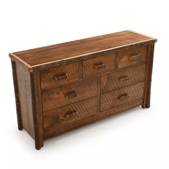 RIVER RUSTIC 7 DRAWER BARNWOOD & HICKORY LOG DRESSER