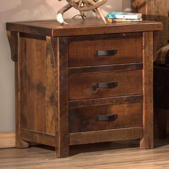 ROCKY CREEK 3 DRAWER RECLAIMED BARN WOOD NIGHTSTAND