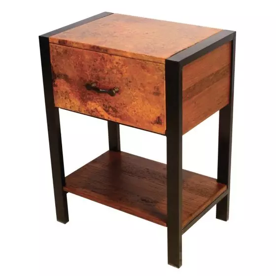 FLAT IRON HAMMERED COPPER 1 DRAWER NIGHTSTAND