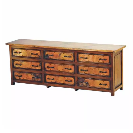 HAMMERED COPPER 9 DRAWER LOW PROFILE DRESSER