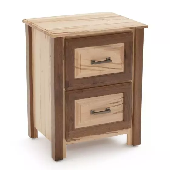 CONTEMPORARY CABIN 2 DRAWER MAPLE & WALNUT NIGHTSTAND