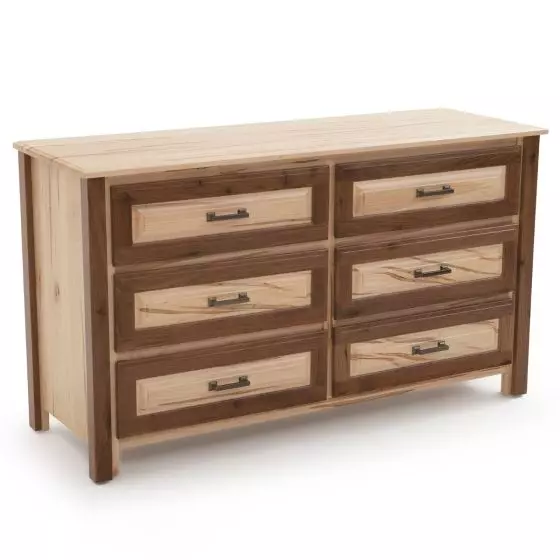 CONTEMPORARY CABIN 6 DRAWER MAPLE & WALNUT DRESSER