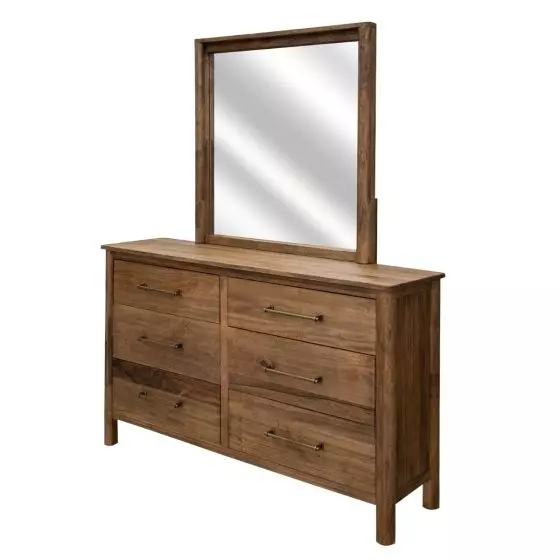 MODERN OLIMPIA 6 DRAWER NATURAL WOOD DRESSER & MIRROR
