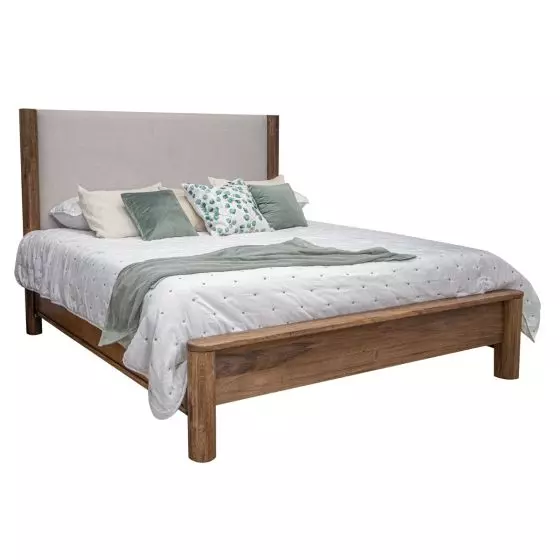 MODERN OLIMPIA UPHOLSTERED NATURAL WOOD PLATFORM BED