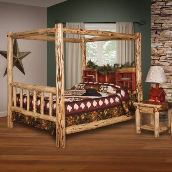 RUST VALLEY RED CEDAR LOG CANOPY BOOKSHELF BED