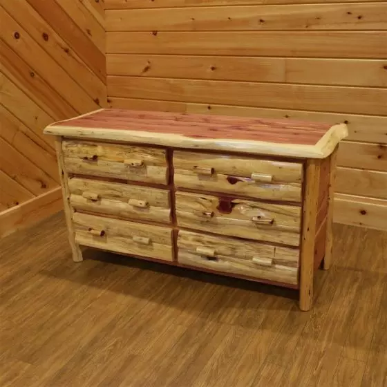 RUST VALLEY RED CEDAR LOG 6 DRAWER DRESSER