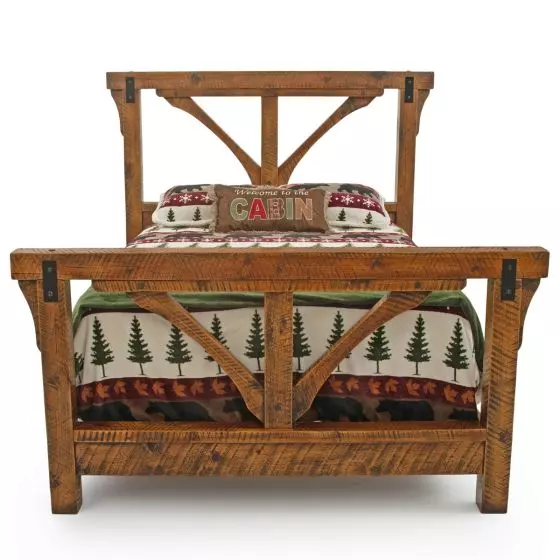 RIVER RUSTIC BRACED TIMBER BEAM BARNWOOD BED
