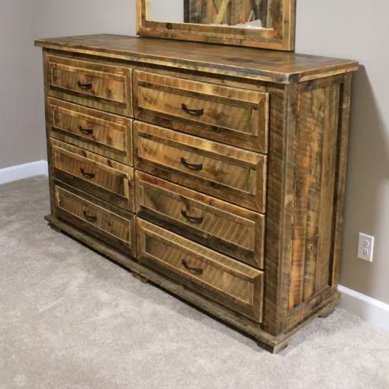RURAL ROOT 8 DRAWER WEATHERED WOOD DRESSER