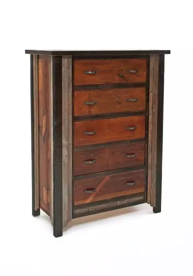 WESTERN WOODS 5 DRAWER RUSTIC BARN WOOD CHEST