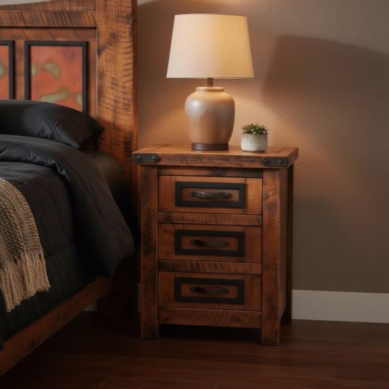 COPPER MESA 3 DRAWER BARNWOOD NIGHTSTAND