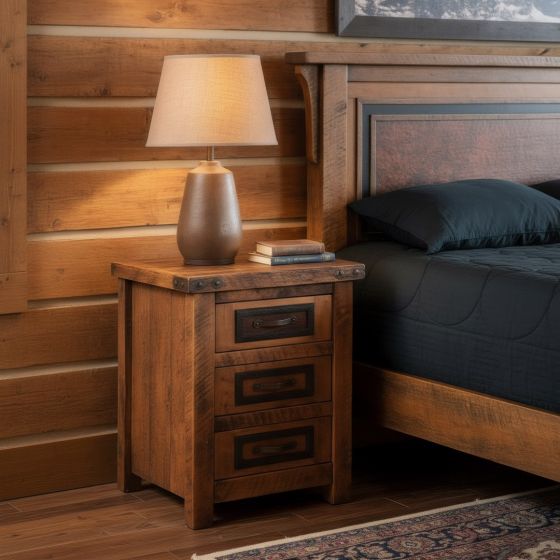 AUTUMN WOODS RUSTIC 3 DRAWER BARNWOOD NIGHTSTAND