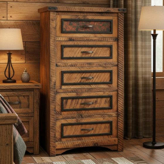Rustic Chest of Drawers: Some lifestyle images are created with AI for visualization purposes. Crafted from natural solid wood, each piece is unique and will vary.