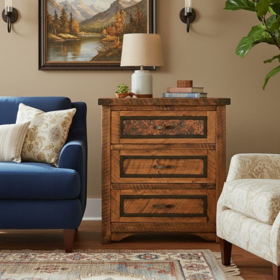 AUTUMN WOODS RUSTIC 3 DRAWER BARNWOOD CHEST