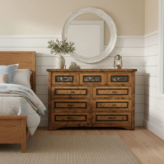 BLACK GRANITE 9 DRAWER DRESSER