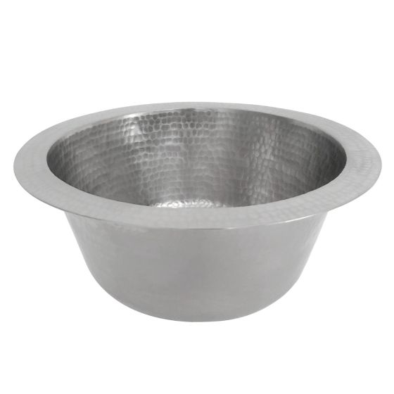 12" Round Nickel Hammered Copper Bar & Prep Sink - 2" Drain
