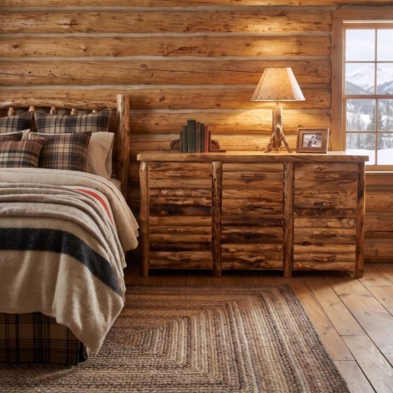 Aspen Log Dresser: Some lifestyle images are created with AI for visualization purposes. Crafted from natural solid wood, each piece is unique and will vary.