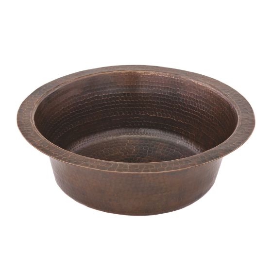 14" Round Oil Rubbed Bronze Hammered Copper Bar & Prep Sink - 3.5" Drain