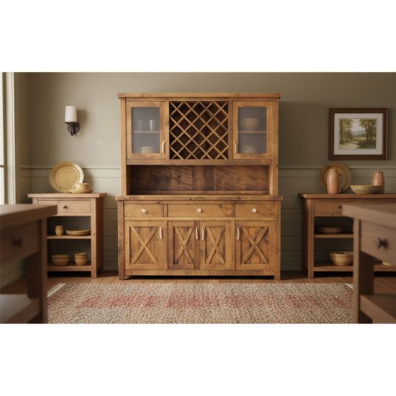 Rustic Hutch: Some lifestyle images are created with AI for visualization purposes. Crafted from natural solid wood, each piece is unique and will vary.