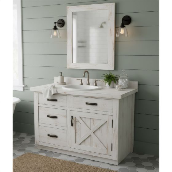 Bathroom Vanity: Some lifestyle images are created with AI for visualization purposes. Crafted from natural solid wood, each piece is unique and will vary.