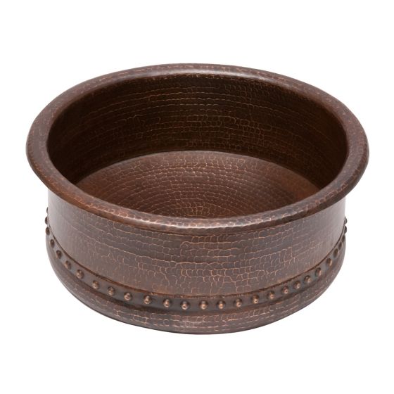 15" Round Tub Oil Rubbed Bronze Hammered Copper Vessel Sink