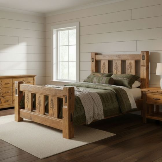 Rustic Bed: Some lifestyle images are created with AI for visualization purposes. Crafted from natural solid wood, each piece is unique and will vary.