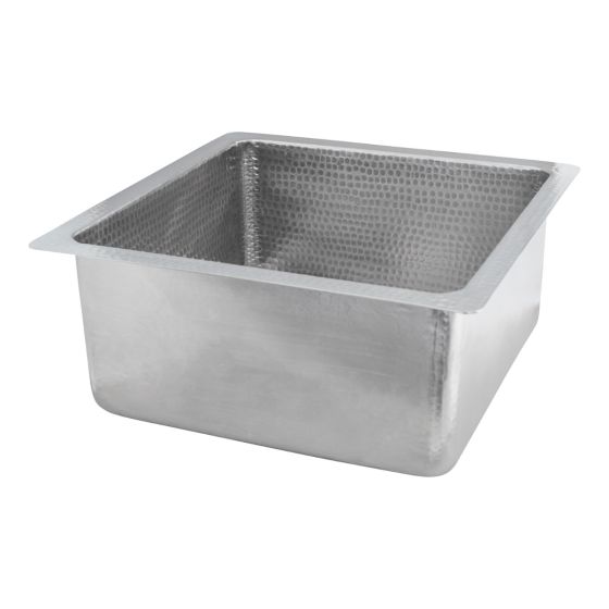 16" Square Nickel Hammered Copper Bar & Prep Sink - 3.5" Drain