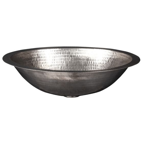 17" Oval Nickel Hammered Copper Bathroom Sink