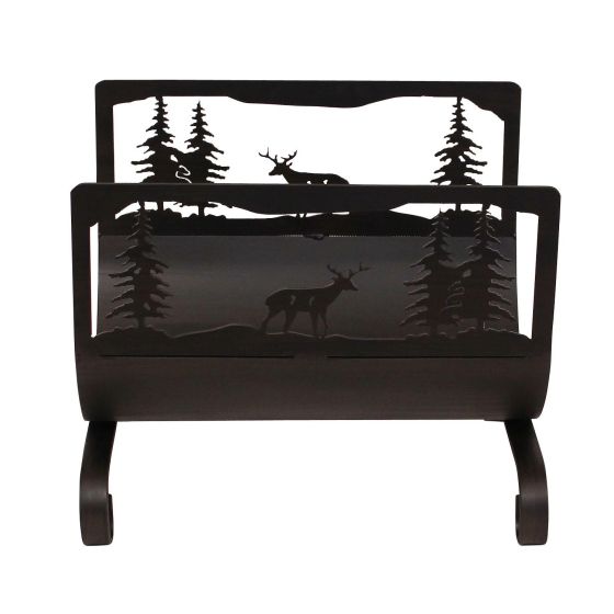 Rustic Wrought Iron Forest Bucks Wood Rack