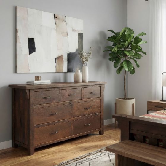 Barn Wood Dresser: Some lifestyle images are created with AI for visualization purposes. Crafted from natural solid wood, each piece is unique and will vary.
