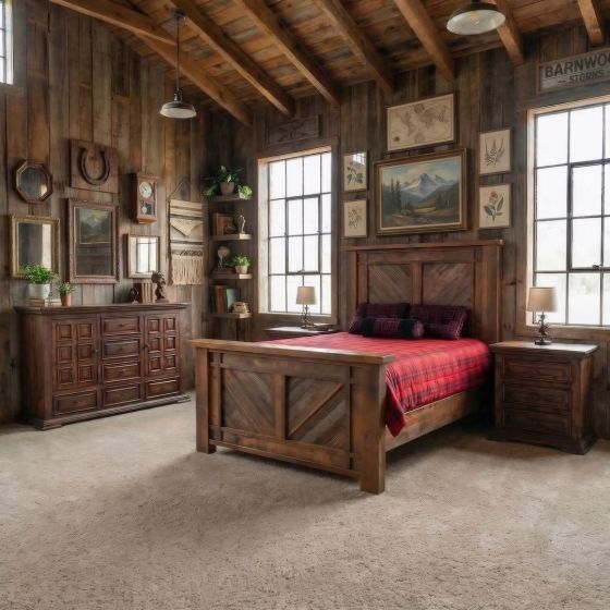 Barnwood Bed: Some lifestyle images are created with AI for visualization purposes. Crafted from natural solid wood, each piece is unique and will vary.
