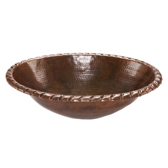 19" Oval Rope Rim Oil Rubbed Bronze Hammered Copper Self Rimming Bathroom Sink