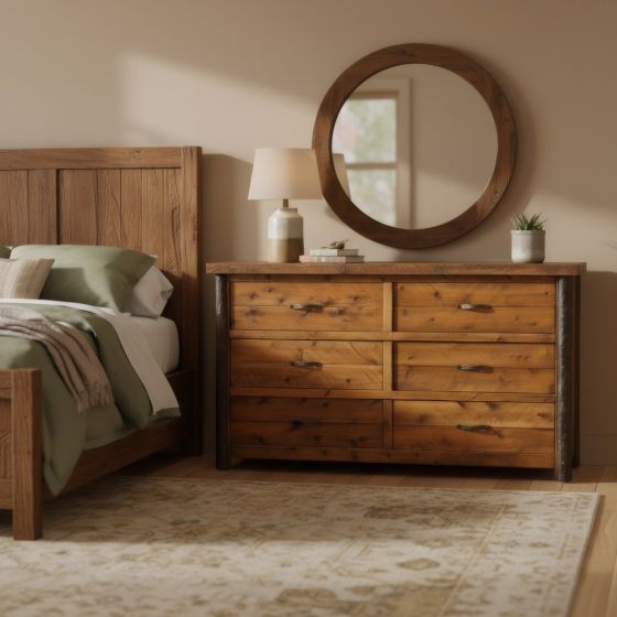 SAWMILL HICKORY ROUGH SAWN 6 DRAWER DRESSER