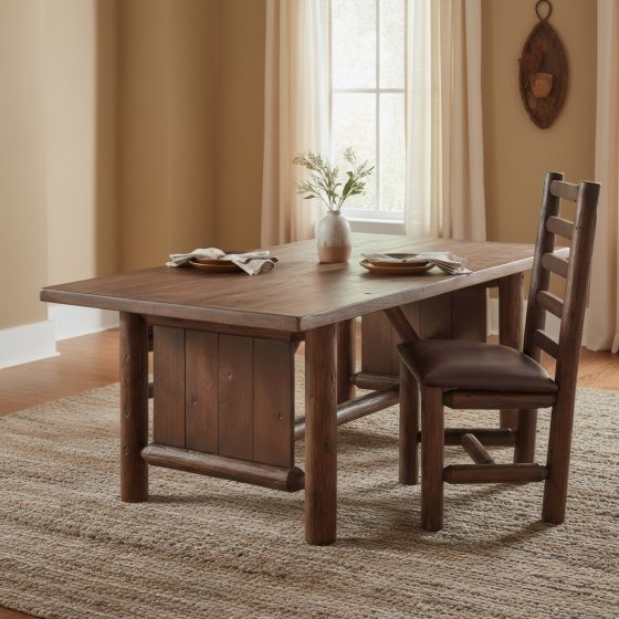 Rustic Dining Chair: Some lifestyle images are created with AI for visualization purposes. Crafted from natural solid wood, each piece is unique and will vary.