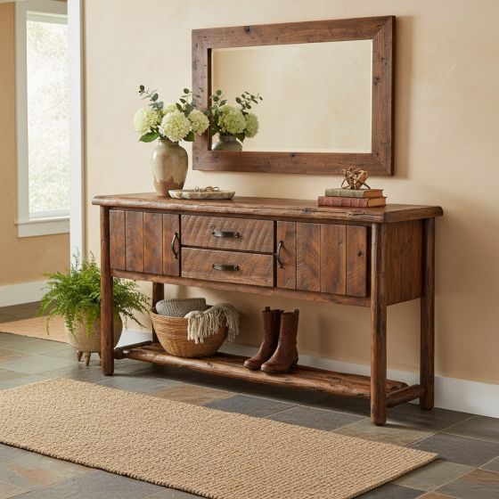 Log Sideboard: Some lifestyle images are created with AI for visualization purposes. Crafted from natural solid wood, each piece is unique and will vary.