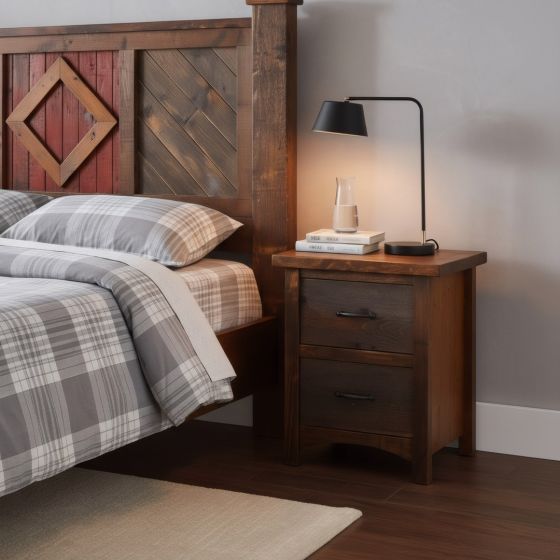 Barn Wood Nightstand: Some lifestyle images are created with AI for visualization purposes. Crafted from natural solid wood, each piece is unique and will vary.