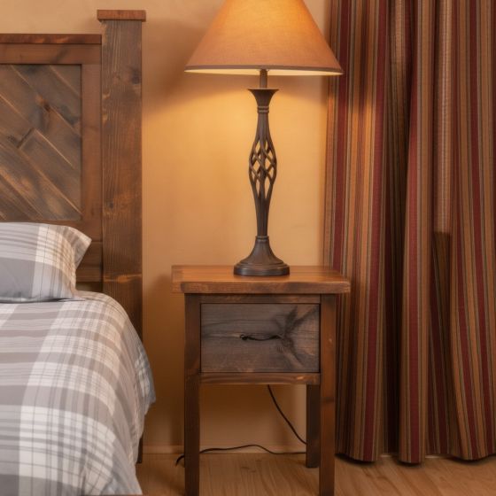 Rustic Nightstand: Some lifestyle images are created with AI for visualization purposes. Crafted from natural solid wood, each piece is unique and will vary.
