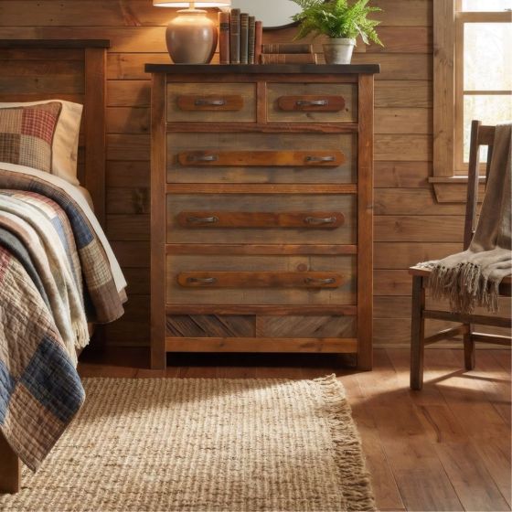 5 Drawer Chest: Some lifestyle images are created with AI for visualization purposes. Crafted from natural solid wood, each piece is unique and will vary.