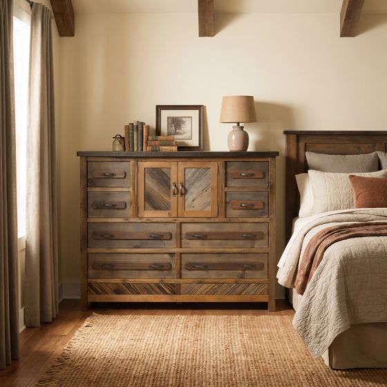 Rustic Mule Chest: Some lifestyle images are created with AI for visualization purposes. Crafted from natural solid wood, each piece is unique and will vary.