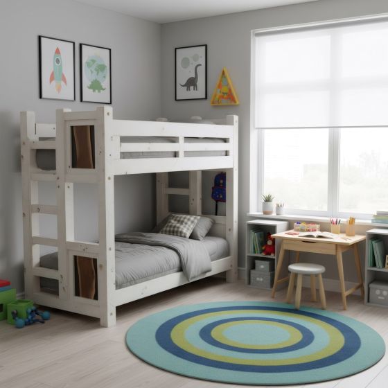 Barnwood Bunkbed: Some lifestyle images are created with AI for visualization purposes. Crafted from natural solid wood, each piece is unique and will vary.