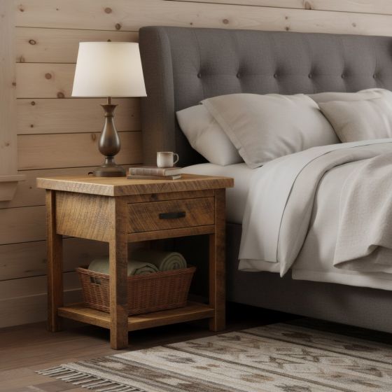 SAWMILL 1 DRAWER OPEN BARNWOOD NIGHTSTAND