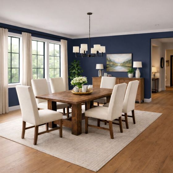 Reclaimed Barnwood Dining Table: Some lifestyle images are created with AI for visualization purposes. Crafted from natural solid wood, each piece is unique and will vary.