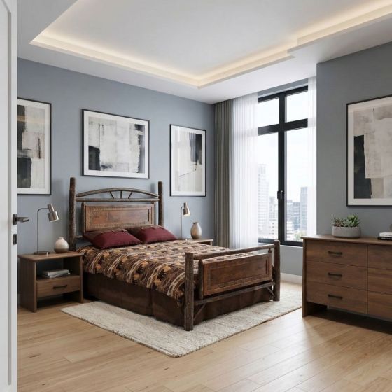 Log bed: Some lifestyle images are created with AI for visualization purposes. Crafted from natural solid wood, each piece is unique and will vary.
