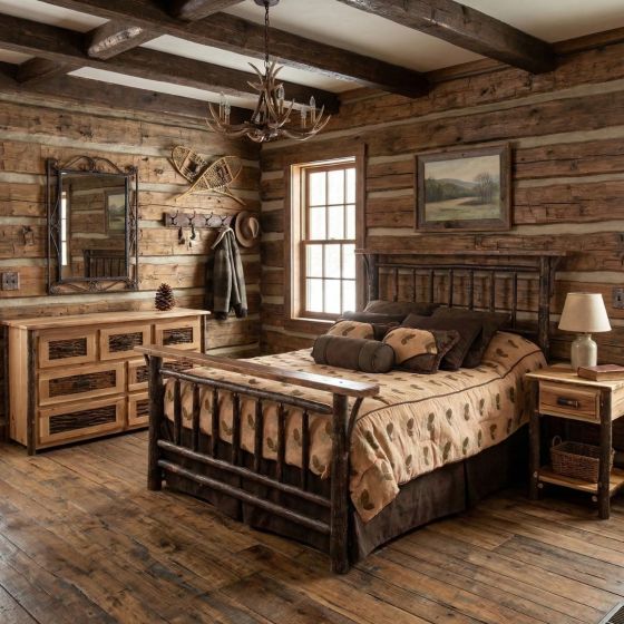 Rustic Bed: Some lifestyle images are created with AI for visualization purposes. Crafted from natural solid wood, each piece is unique and will vary.