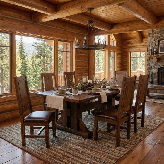 Barnwood Dining Table: Some lifestyle images are created with AI for visualization purposes. Crafted from natural solid wood, each piece is unique and will vary.