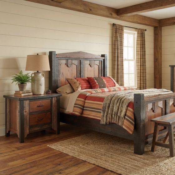 Rustic Barn Wood Nightstand: Some lifestyle images are created with AI for visualization purposes. Crafted from natural solid wood, each piece is unique and will vary.