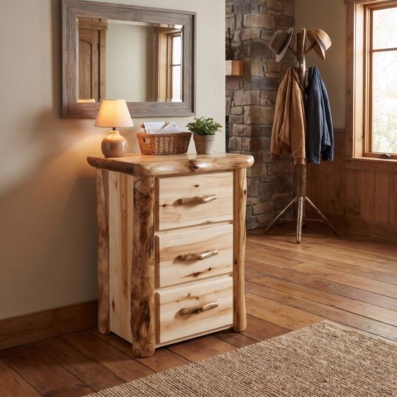 Rustic Chest of Drawers: Some lifestyle images are created with AI for visualization purposes. Crafted from natural solid wood, each piece is unique and will vary.