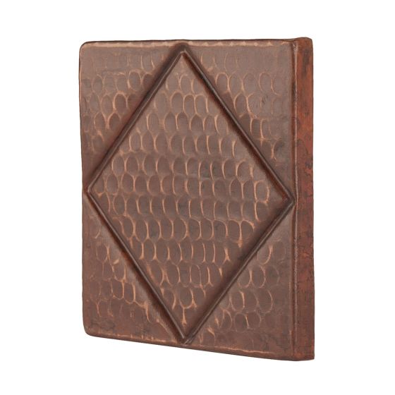 4" Square Diamond Oil Rubbed Bronze Hammered Copper Tile