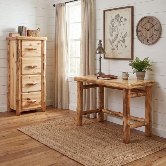 Log File Cabinet: Some lifestyle images are created with AI for visualization purposes. Crafted from natural solid wood, each piece is unique and will vary.